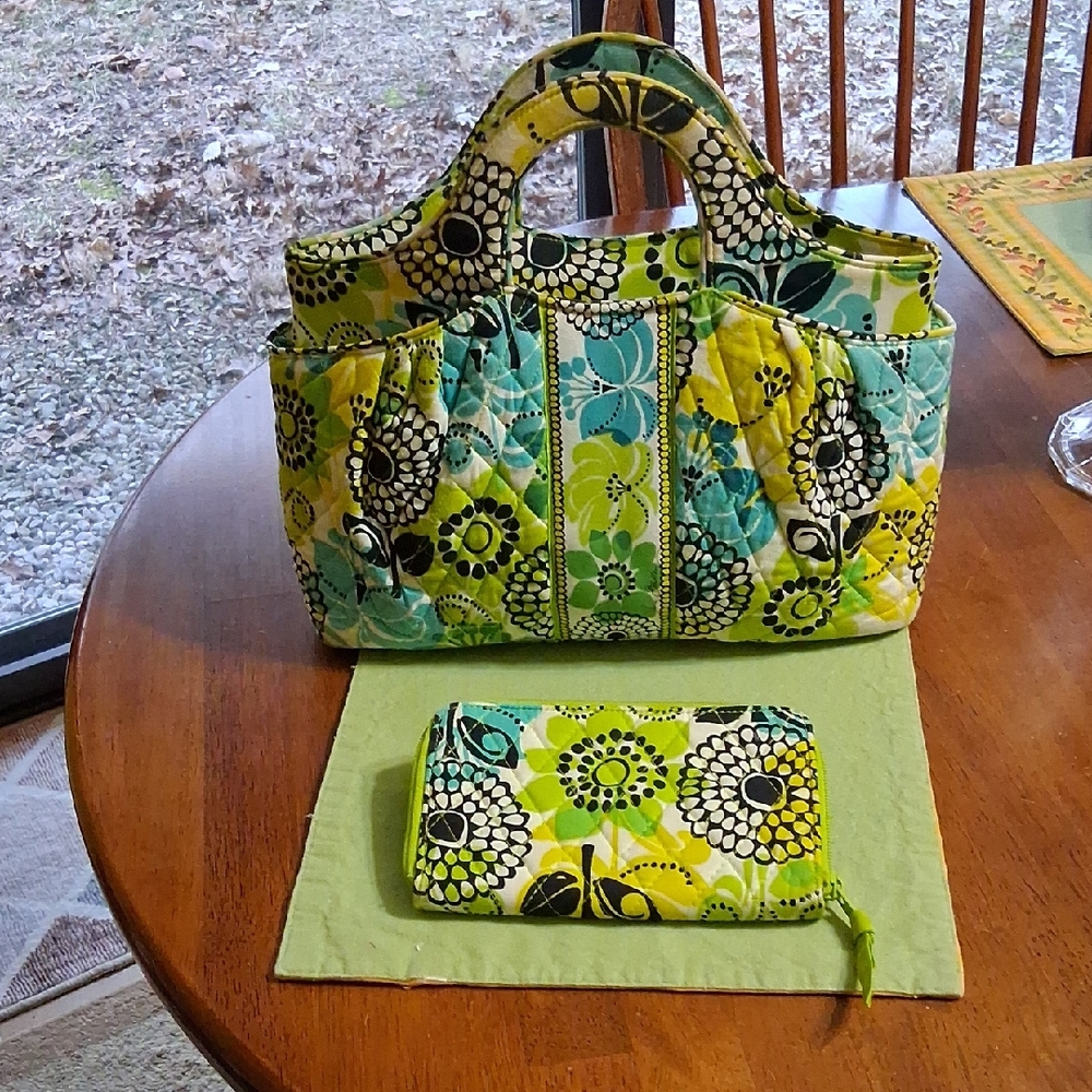 Vera Bradley Floral Quilted Tote Bag and Wallet Set